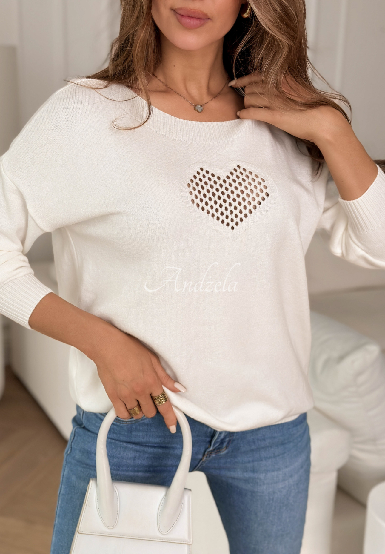 Pulover ușor din viscoză cu inimă ajurată From The Heart