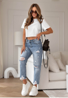 Pantaloni din denim z przetarciami Lost In Thought albastre