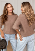 Moherowy Pulover na krótki mânecă z wełną On Airplane mokka