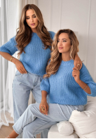 Moherowy Pulover na krótki mânecă z wełną On Airplane albastru cobalt