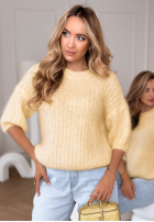 Moherowy Pulover na krótki mânecă z wełną On Airplane galbene