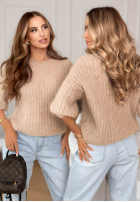 Moherowy Pulover na krótki mânecă z wełną On Airplane bej