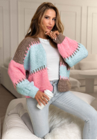 Krótki Cardigan oversize Color Burst niebiesko-roz