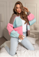 Krótki Cardigan oversize Color Burst niebiesko-roz