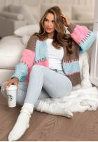 Krótki Cardigan oversize Color Burst niebiesko-roz