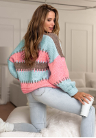 Krótki Cardigan oversize Color Burst niebiesko-roz