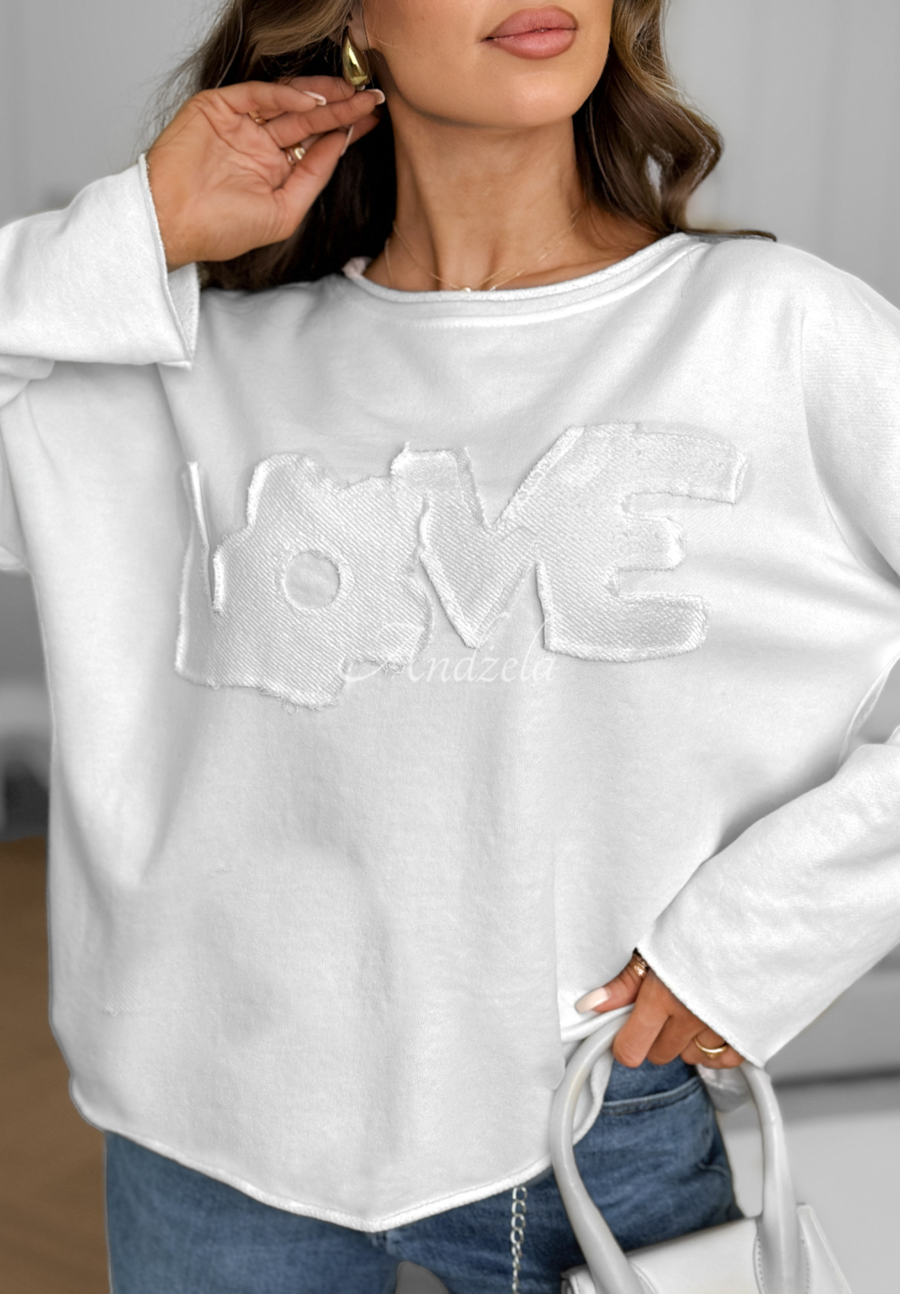 Bluză din bumbac cu inscripția Flowers &amp; Love