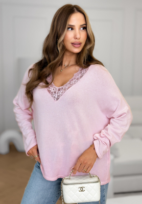 Pulover lejer cu decolteu și dantelă Cozy Cloud