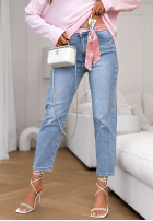 Pantaloni din denim z paskiem Real For You albastre