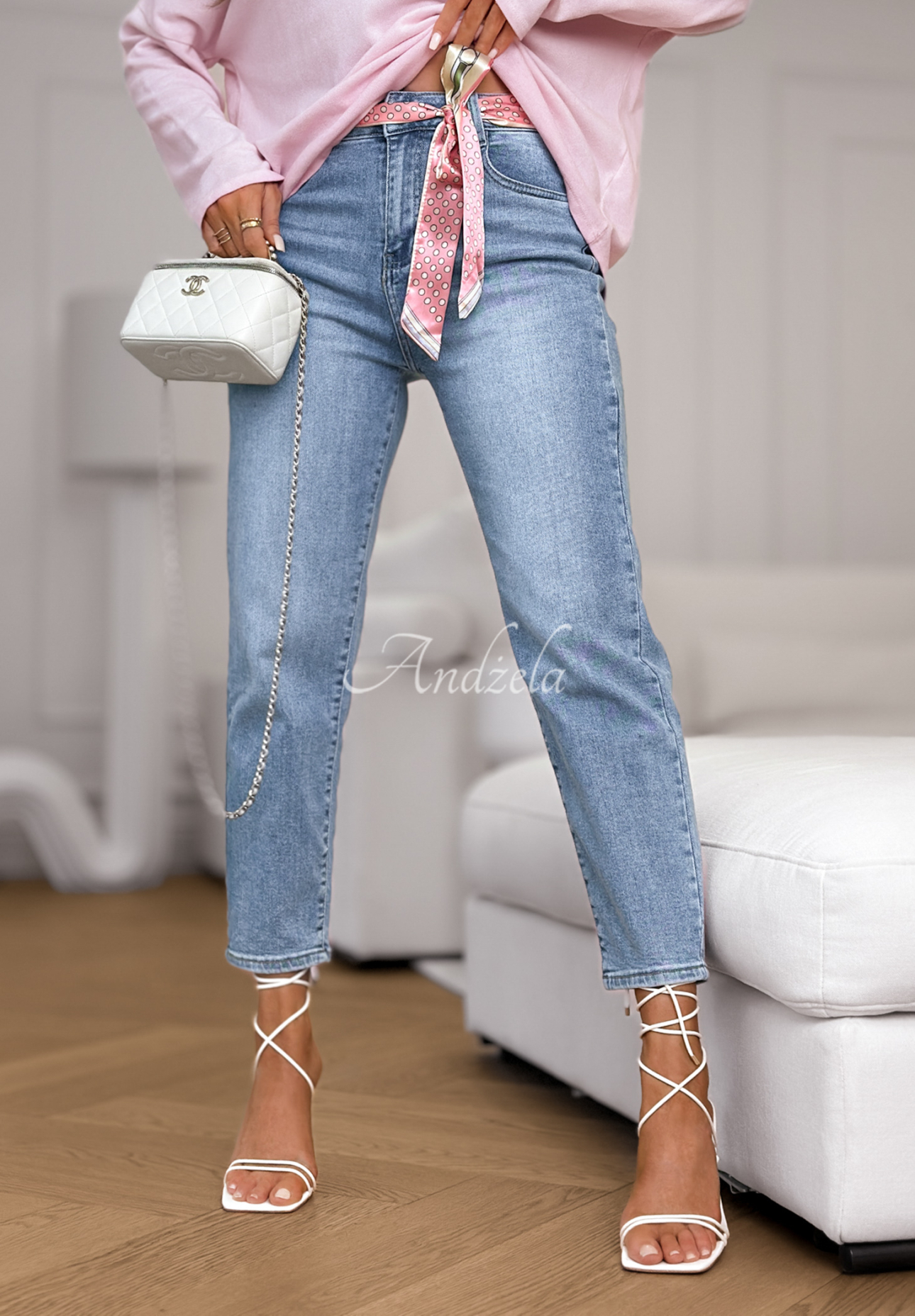 Blugi mom fit cu curea Real For You