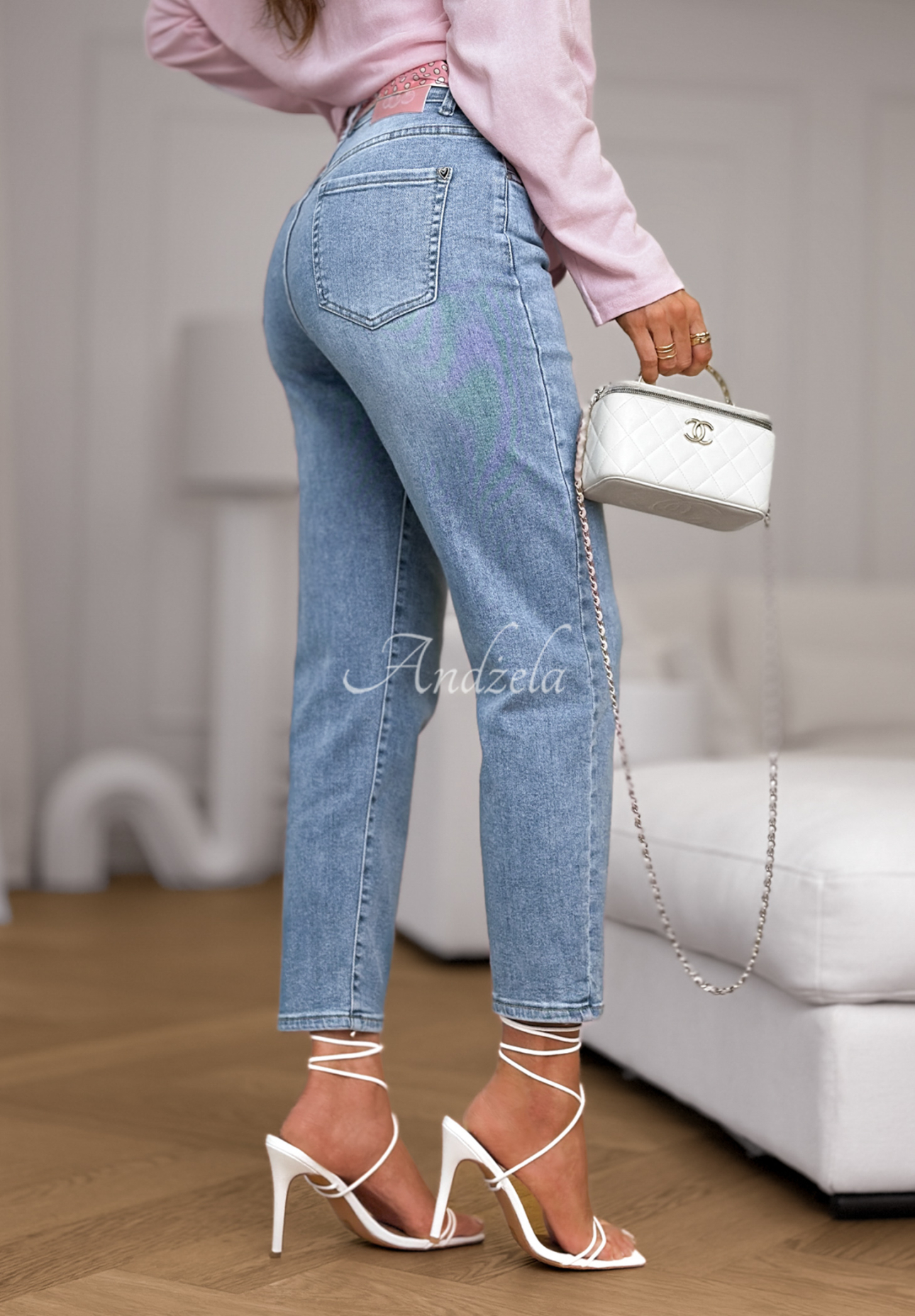 Blugi mom fit cu curea Real For You