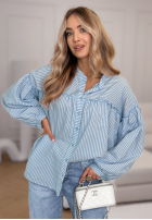 Cămașă z bufkami w paski Pure Lines biało-albastru azuriu