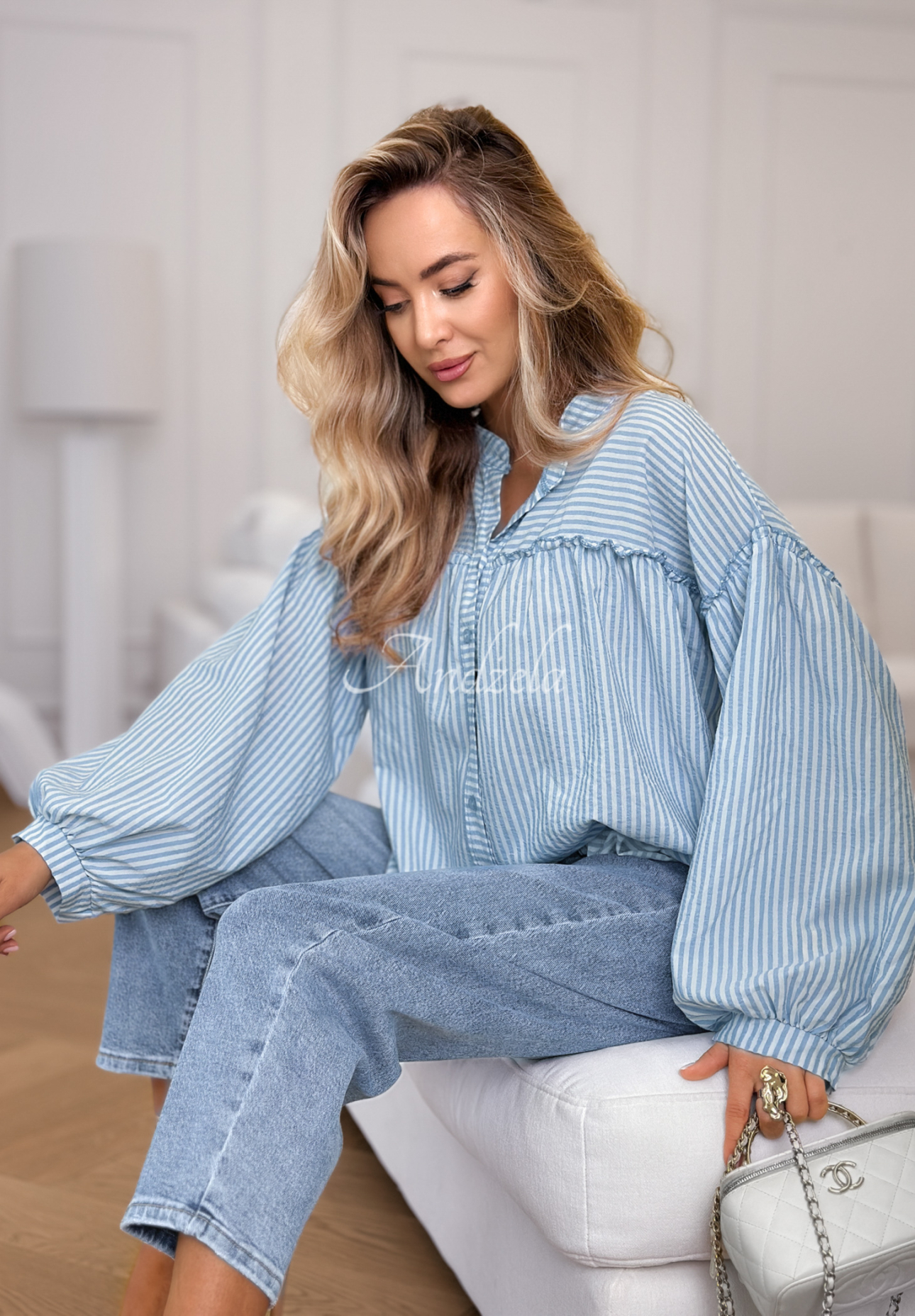 Cămașă din bumbac cu mâneci bufante în dungi Pure Lines