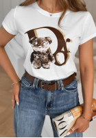 Tricou z nadrukiem Glam Bear Alb