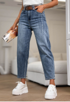 Pantaloni din denim mom fit z paskiem Are You Sure albastre