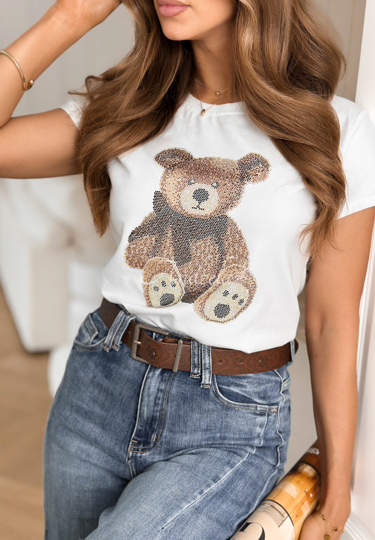 Tricou din bumbac cu ursuleț și cristale Jetty Bear
