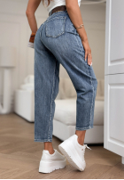Pantaloni din denim mom fit z paskiem Are You Sure albastre