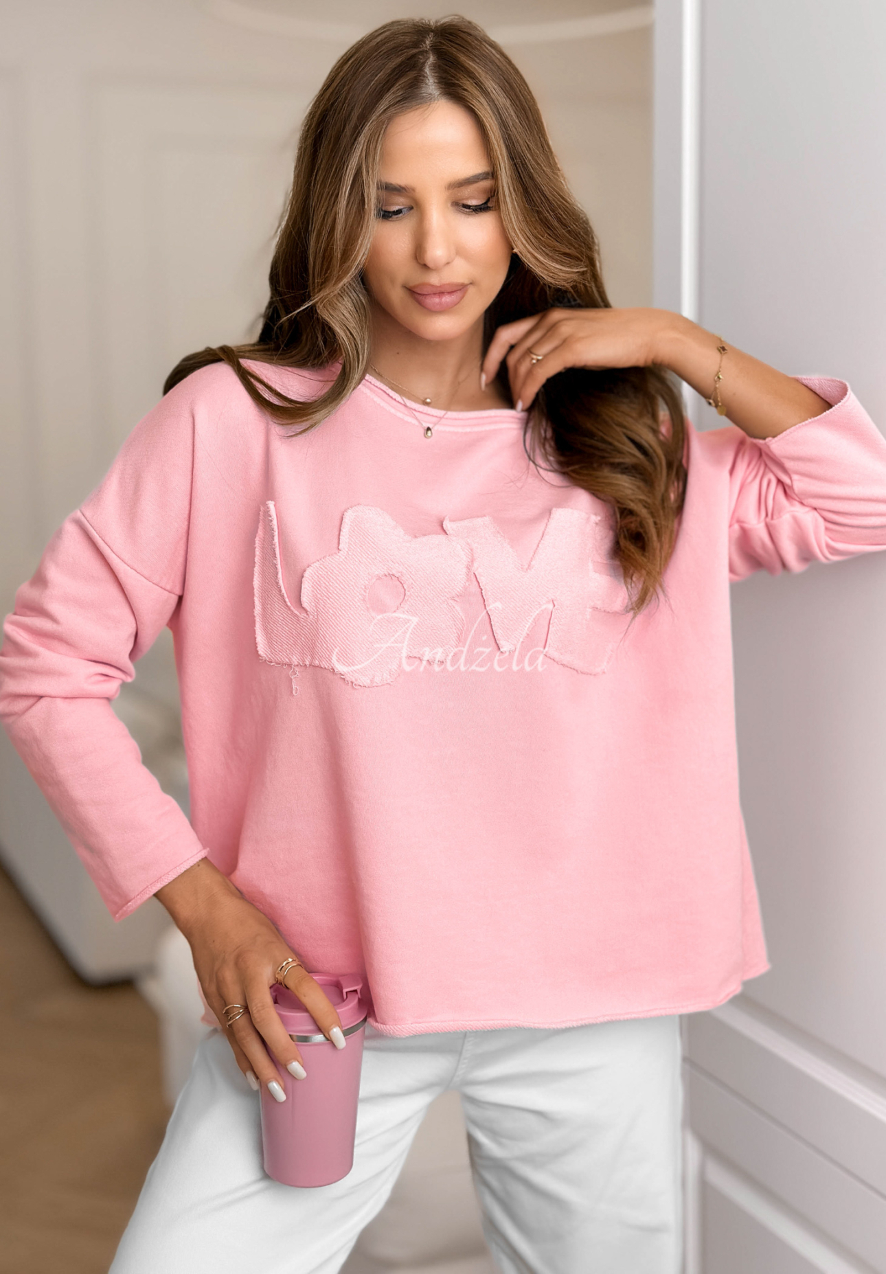 Bluză din bumbac cu inscripția Flowers &amp; Love