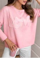 Bluză z napisem Flowers & Love roz pudră