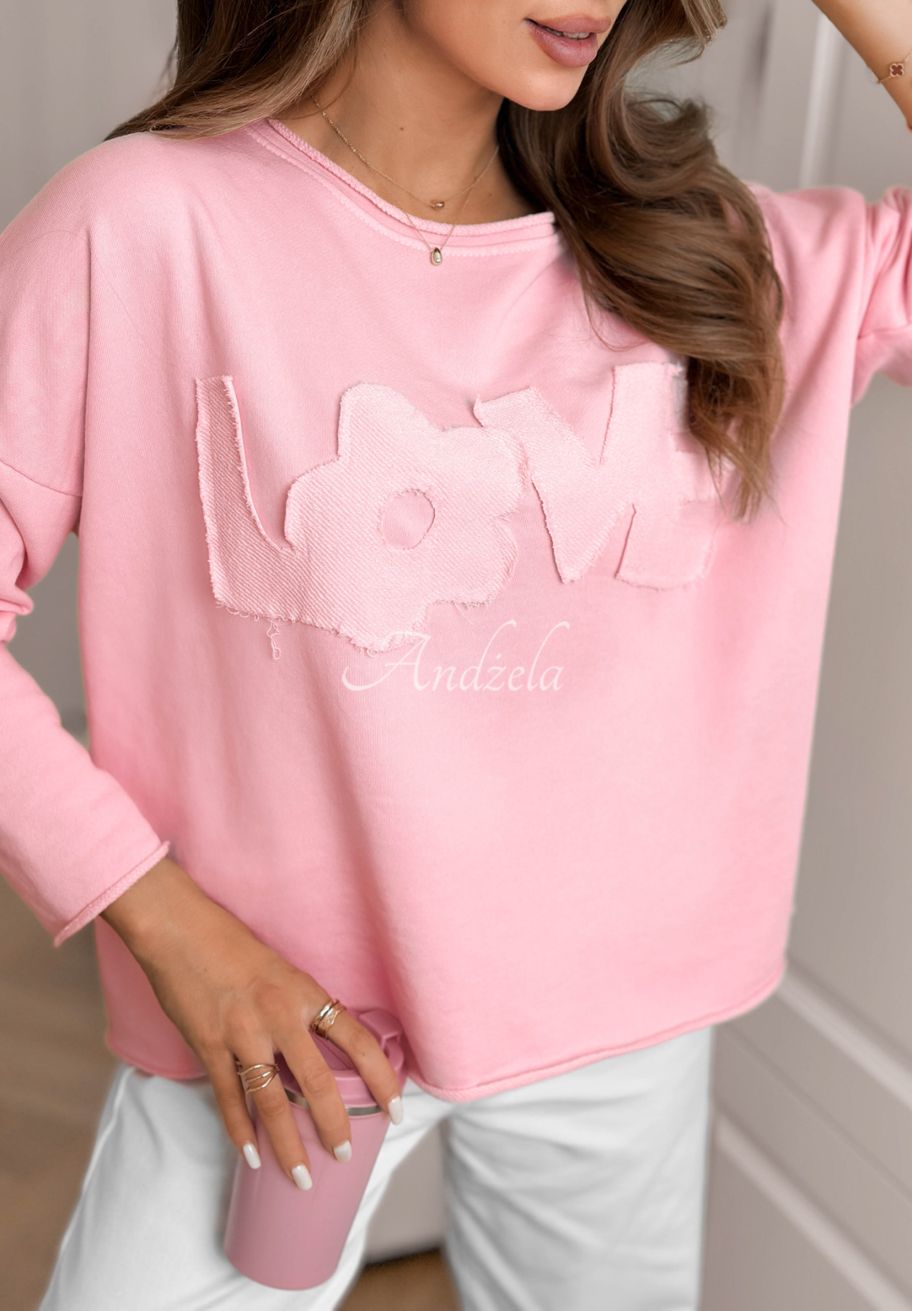 Bluză din bumbac cu inscripția Flowers &amp; Love