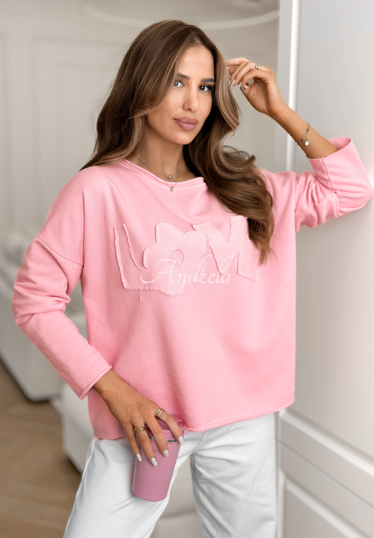 Bluză din bumbac cu inscripția Flowers &amp; Love