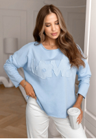 Bluză z napisem Flowers & Love albastră