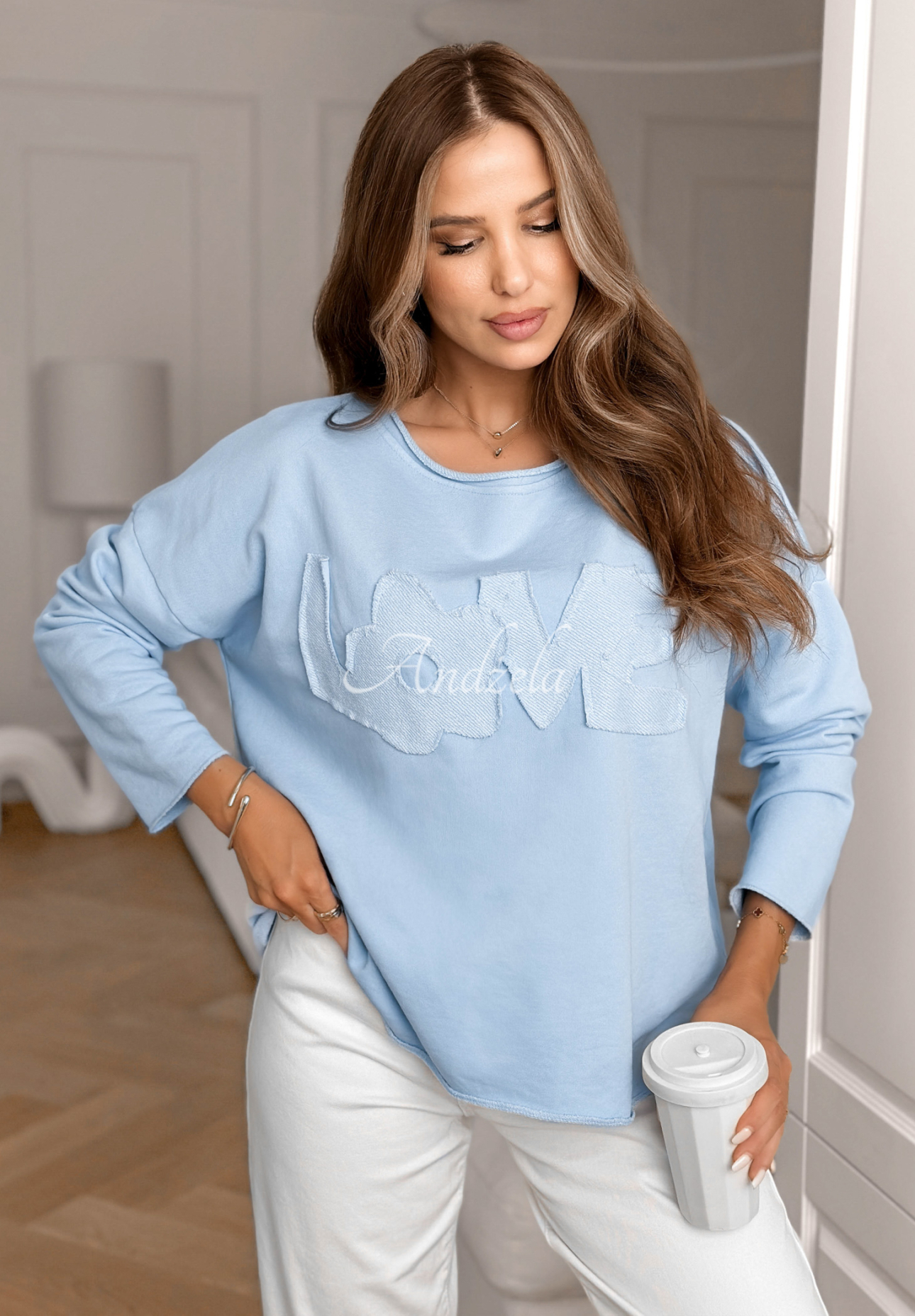 Bluză din bumbac cu inscripția Flowers &amp; Love