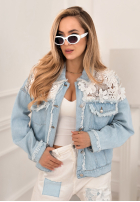 din denim Geacă z koronką Covered In Flowers albastru deschis
