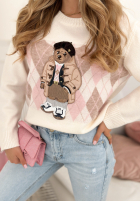 Pulover w romby z misiem Lady Bear ecru
