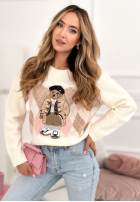 Pulover w romby z misiem Lady Bear ecru