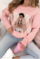 Pulover w romby z misiem Lady Bear roz pudră