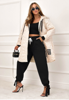 Długa pikowana Geacă z kapturem For The Season bej