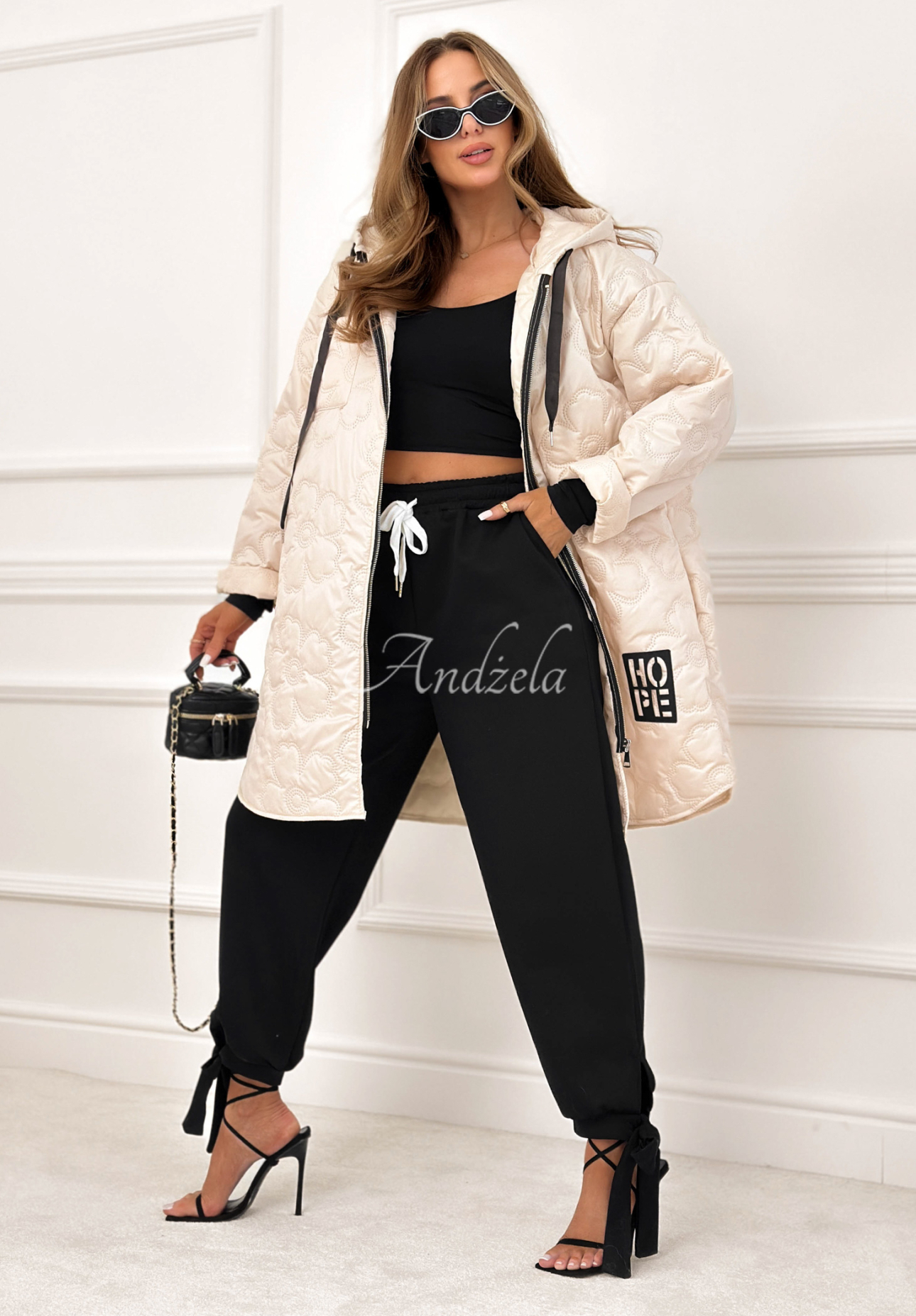 Geacă lungă matlasată cu glugă For The Season