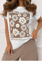 Tricou z nadrukiem Golden Wildflowers Alb