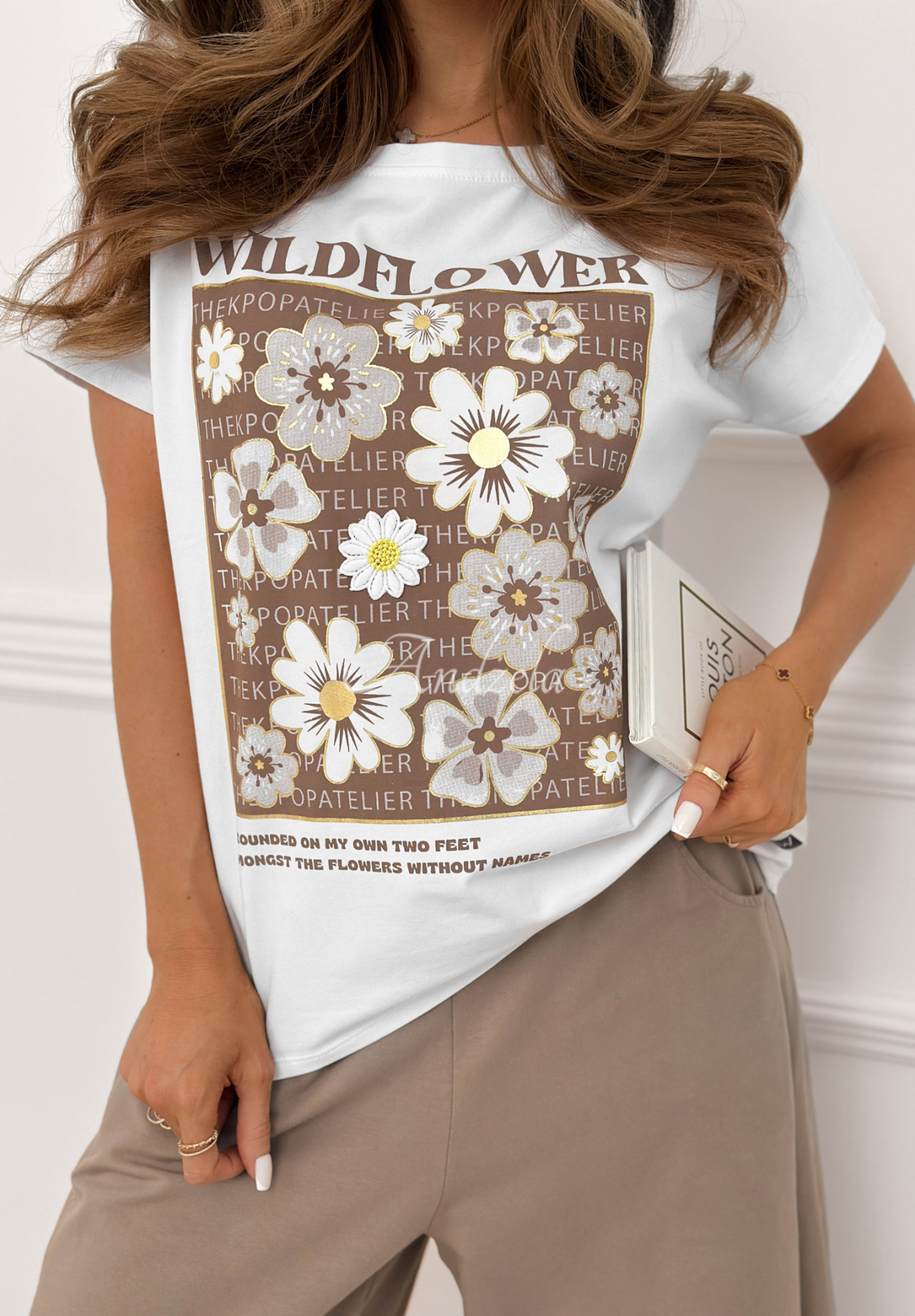 Tricou din bumbac cu imprimeu Golden Wildflowers