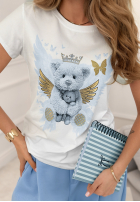 Tricou z nadrukiem Angel Bear biało-albastru azuriu