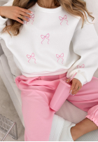 Hanorac z haftowanymi kokardkami Bow Specials albă