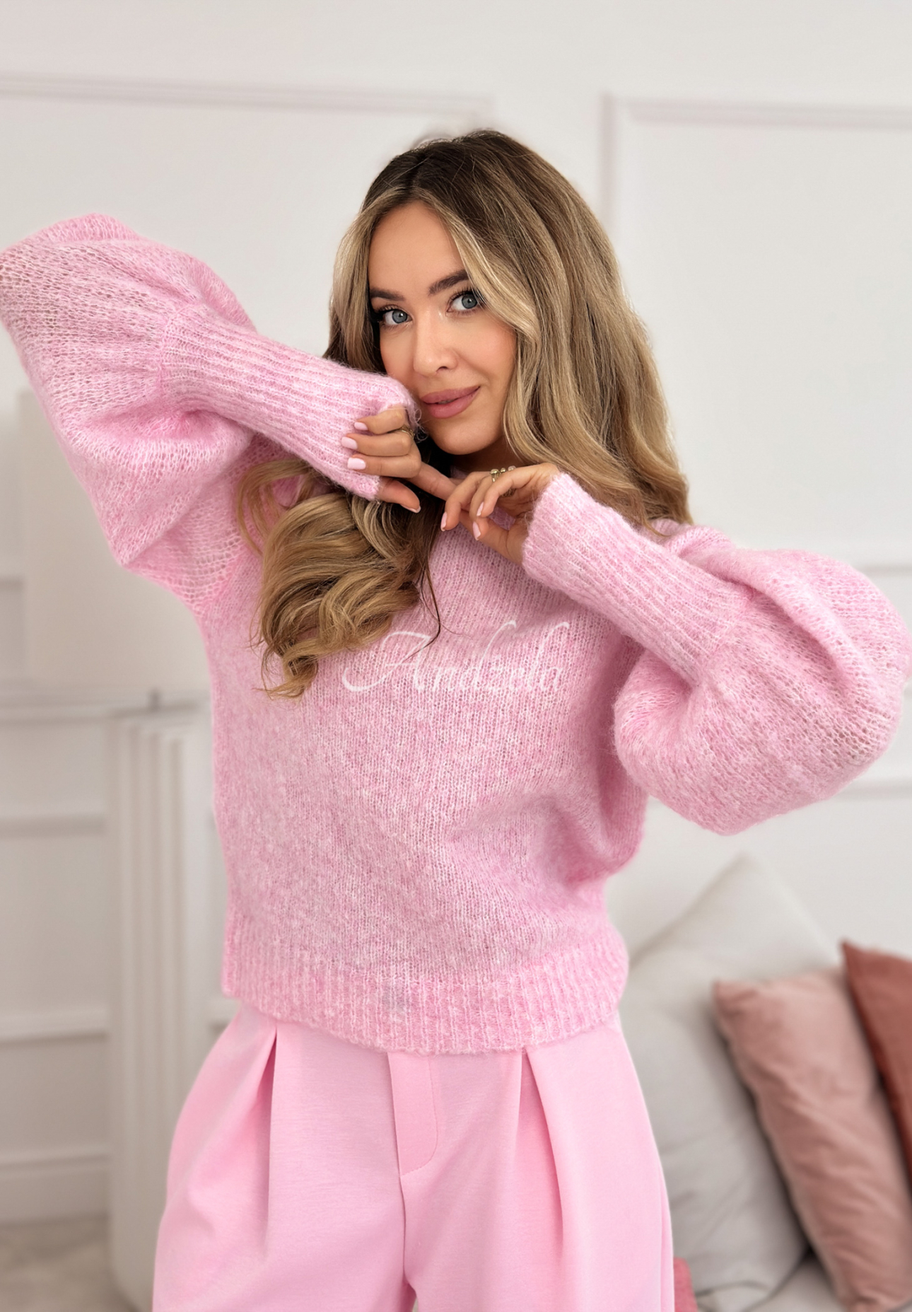 Pulover moale cu mâneci bufante și lână Colorful Clouds