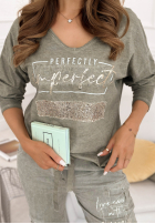 Bluză z cekinami i nadrukiem Perfectly Imperfect Gri