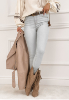 Pantaloni din denim skinny z paskiem Think Again albastru deschis