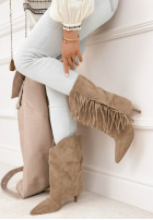 zamszowe Botine na szpilce z frędzlami With Every Step bej