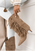 zamszowe Botine na szpilce z frędzlami With Every Step bej