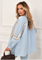 Bawełniana Bluză w paski z koronką Beauty Begins Now albastru azuriu