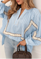 Bawełniana Bluză w paski z koronką Beauty Begins Now albastru azuriu