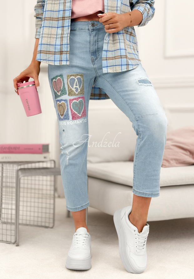 Blugi mom fit cu aplicații Four Hearts