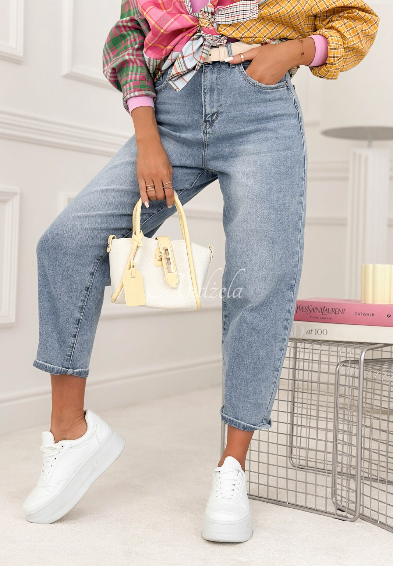 Blugi mom fit cu curea I Said Enough