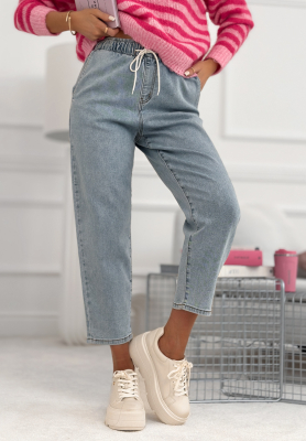 Blugi mom fit cu elastic &icirc;n talie Don&rsquo;t Even Ask