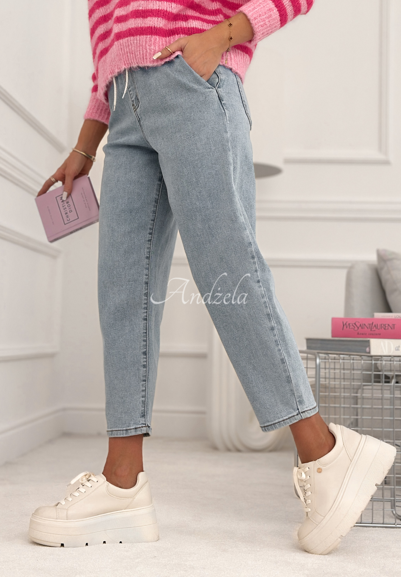 Blugi mom fit cu elastic în talie Don’t Even Ask