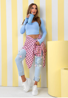 Scurtă Bluză longsleeve New Outfits albastru azuriu