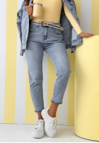 Pantaloni din denim mom fit z paskiem Sounds Good albastre